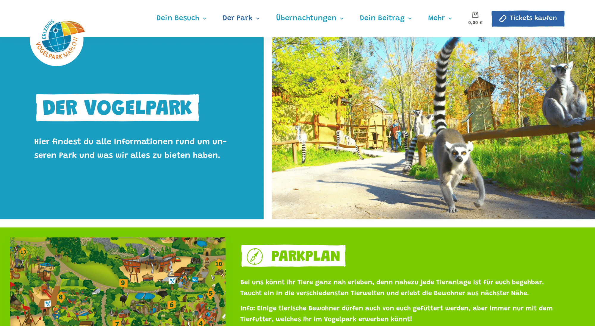 Website Vogelpark Marlow - Darstellung des Parks im authentischen Design