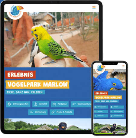 responsive Design der Vogelpark Marlow-Website ermöglicht Darstellung auf Tablet und Handy