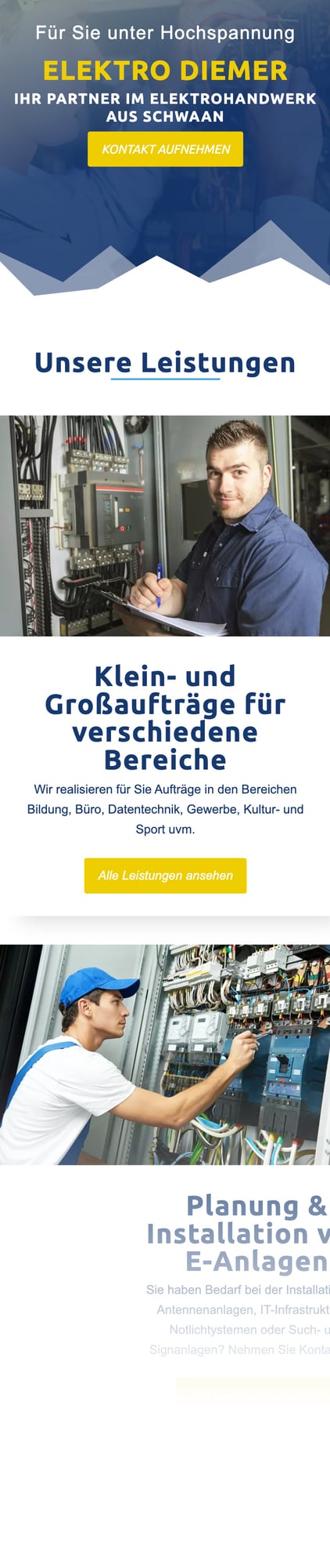 Mockup der Website von Elektrohandwerk Diemer auf einem IPhone entwickelt von viminds