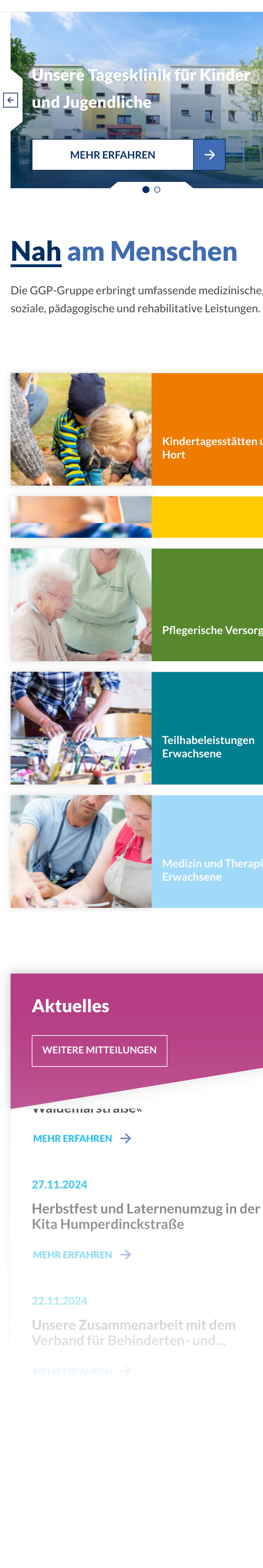 Scrollbares Mockup der neuen Website der GGP Gruppe auf einem IPhone.