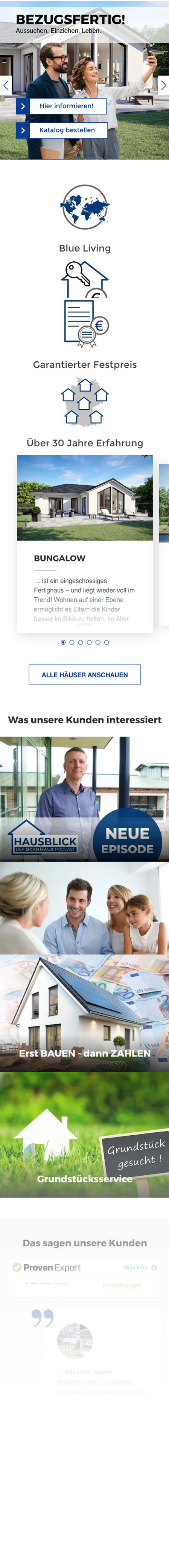 Scrollbares Mockup der neuen Website für ScanHaus Marlow auf einem IPhone. Designt und konzipiert von Digitalagentur viminds.