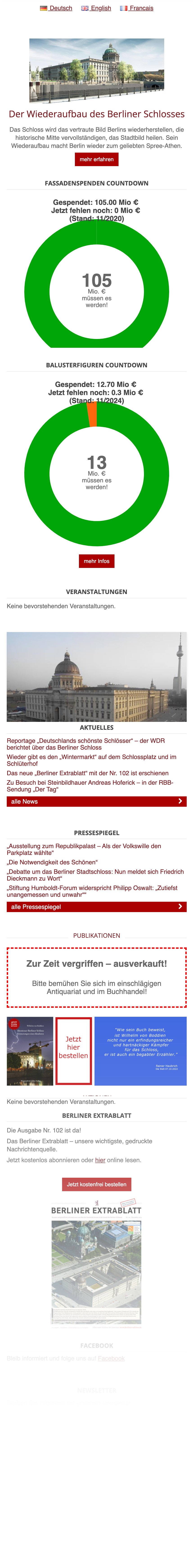 Mockup der Website vom Förderverein Wiederaufbau Berliner Schloss auf einem IPhone entwickelt von viminds