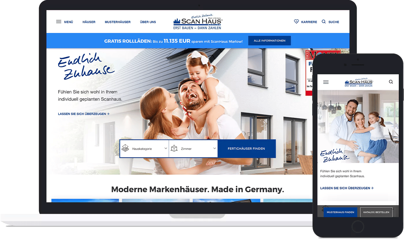 Mockup der Website von Scanhaus Marlow auf Laptop und Smartphone