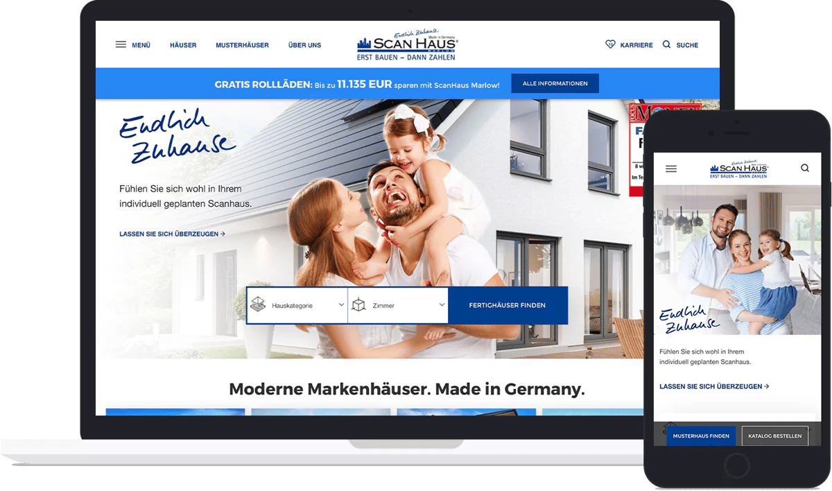 Mockup der neuen Website von ScanHaus Marlow auf MacBook und IPhone