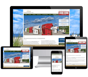 Mockup der Website von Warnemünder Hof auf verschiedenen Geräten wie Laptop, Tablet und Smartphone.