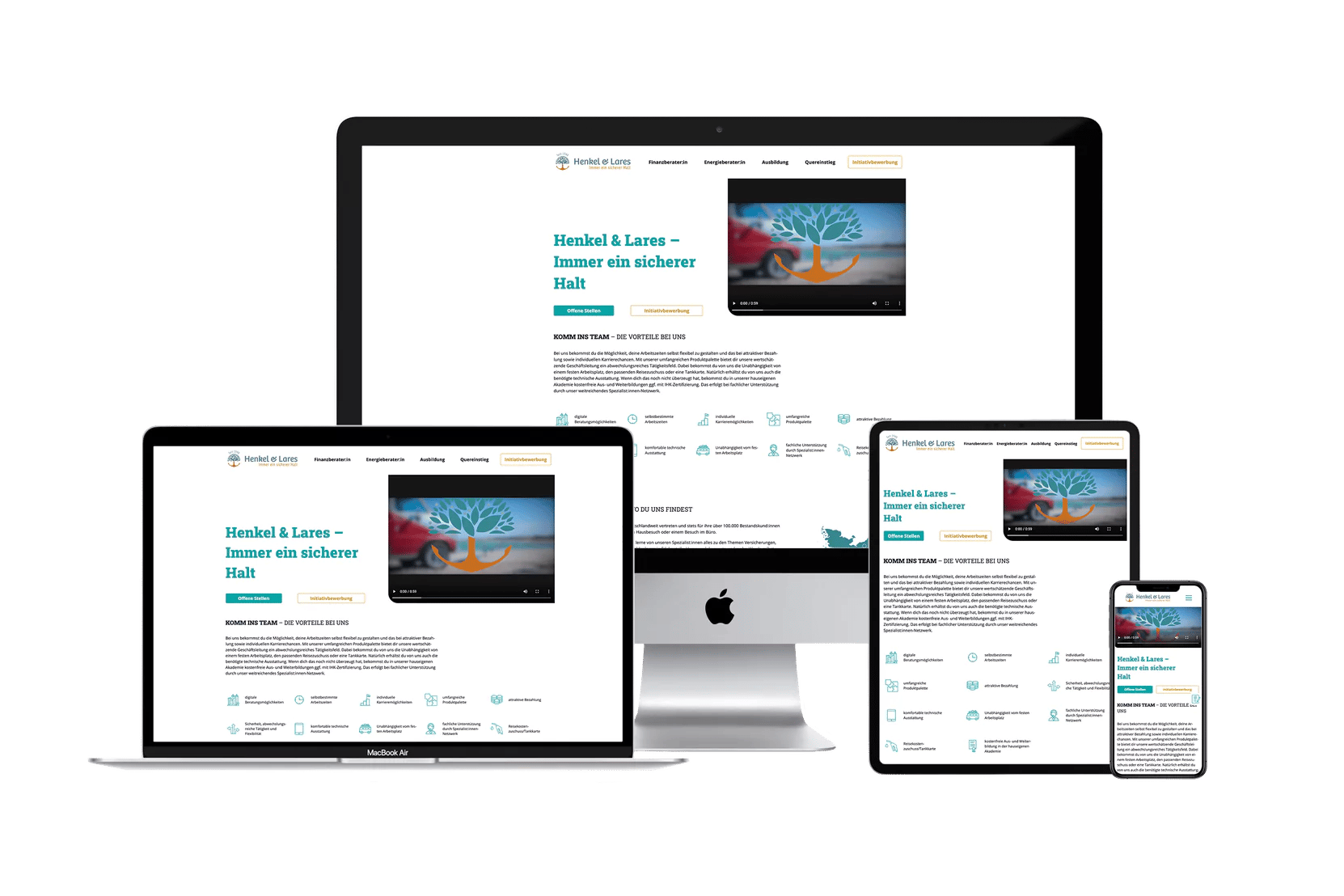 Mockup der Website von Henkel & Lares auf IMac, MacBook, IPad und IPhone.