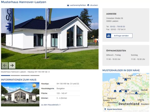 Landingpage einer Musterhaus-Seite von ScanHaus Malow