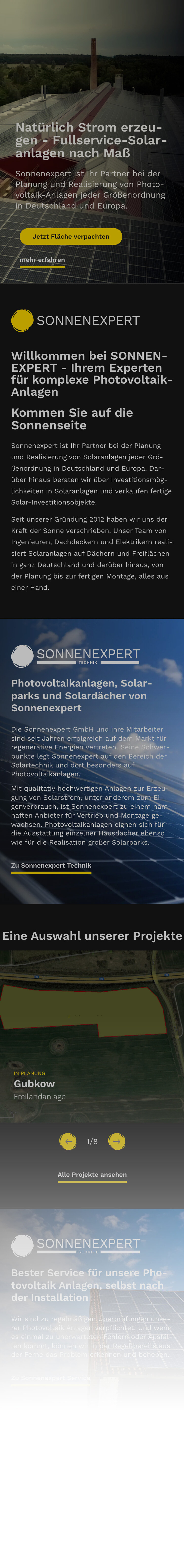 Scrollbares Mockup der neuen Website für Sonnenexpert auf einem IPhone. Website konzipiert und designt von Online Marketing Agentur viminds.
