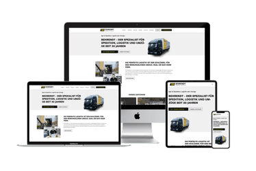 Mockup der neuen Website für Behrendt Umzüge auf Bildschirm, Laptop, Tablet und Smartphone. Website designt, konzipiert und mit Online Marketing Maßnahmen unterstützt von Digitalagentur viminds.