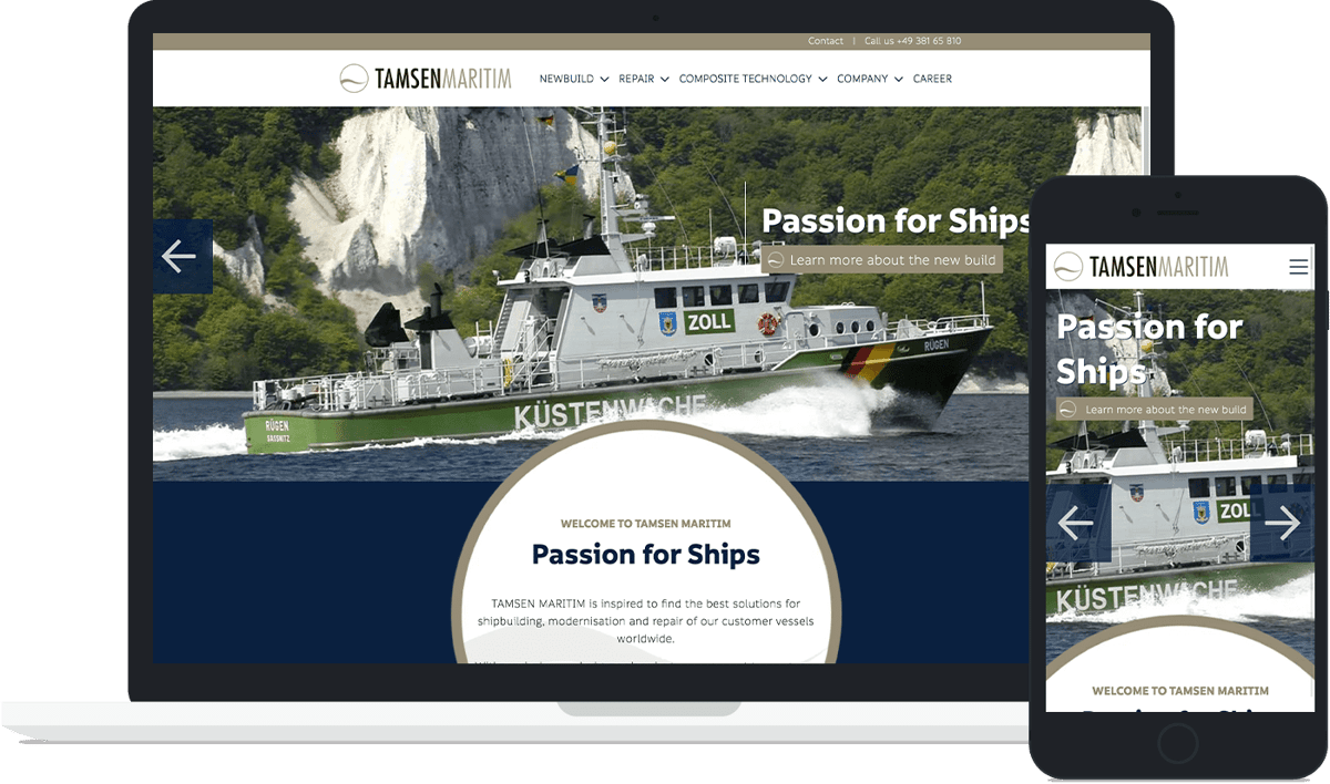 Startseite der neuen Website von Tamsen Maritim designt und entwickelt von viminds als Mockup auf einem Laptop und Handy